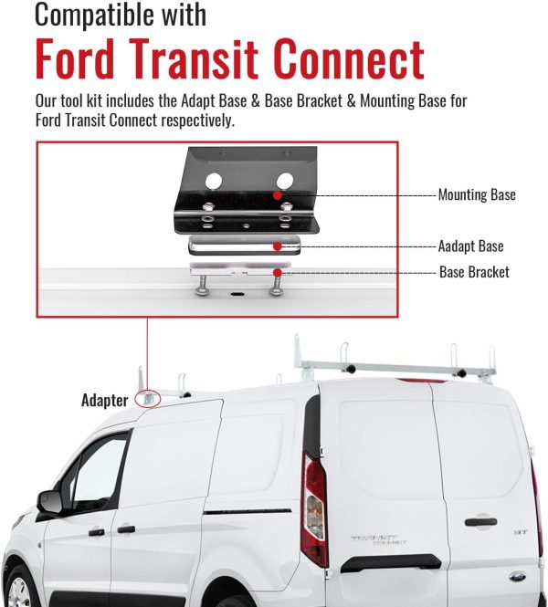 AA-Racks Model X202 Steel Van Roof Rack Cross Bars Fits 2013-On NV200/ 2014-On Transit Connect/ 2013-2017 City Express, 2 Bar 50'' - White - Image 5