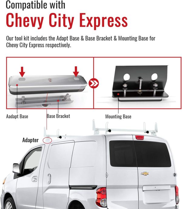 AA-Racks Model X202 Steel Van Roof Rack Cross Bars Fits 2013-On NV200/ 2014-On Transit Connect/ 2013-2017 City Express, 2 Bar 50'' - White - Image 6