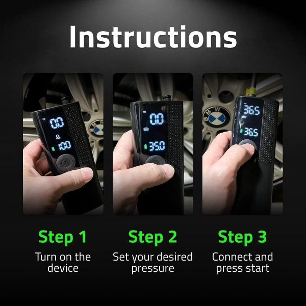 Airmoto Tire Inflator Portable Air Compressor - Air Pump for Car Tires with Tire Pressure Gauge - One Click Smart Pump Tire Inflator for Car, Motorcycle, Bicycle and More - Image 5