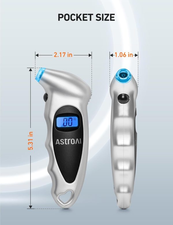 AstroAI Tire Pressure Gauge Digital 0-150PSI (Accurate in 0.1 Increments), 4 Settings Stocking Stuffers for Car Truck Bicycle with Backlight LCD and Presta Valve Adaptor, Sliver - Image 7