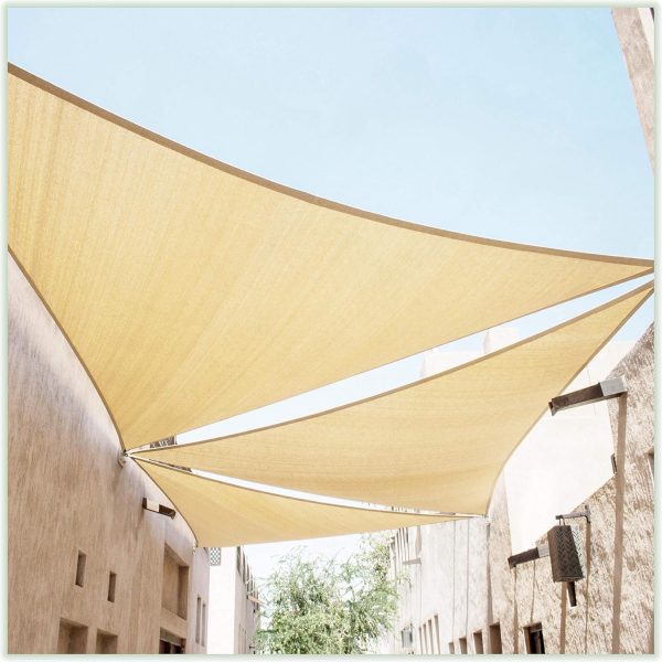 ColourTree 16' x 16' x 22.6' Beige Sun Shade Sail Right Triangle CTSLRT16 - Canopy Mesh Fabric UV Block UPF50 - Commercial Heavy Duty - 190 GSM - 3 Years Warranty (We Make Custom Size)