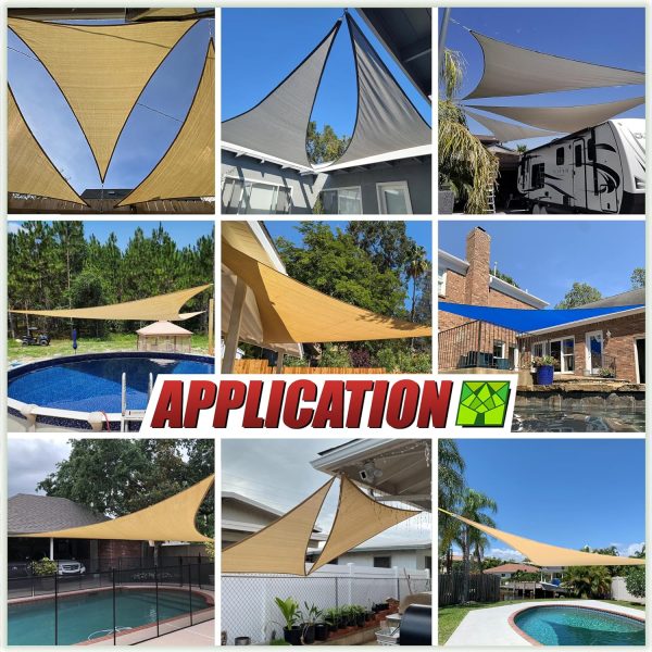 ColourTree 16' x 16' x 22.6' Beige Sun Shade Sail Right Triangle CTSLRT16 - Canopy Mesh Fabric UV Block UPF50 - Commercial Heavy Duty - 190 GSM - 3 Years Warranty (We Make Custom Size) - Image 3