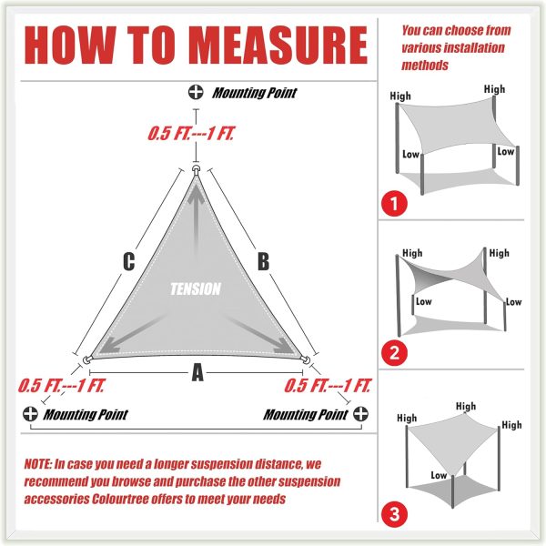 ColourTree 16' x 16' x 22.6' Beige Sun Shade Sail Right Triangle CTSLRT16 - Canopy Mesh Fabric UV Block UPF50 - Commercial Heavy Duty - 190 GSM - 3 Years Warranty (We Make Custom Size) - Image 6
