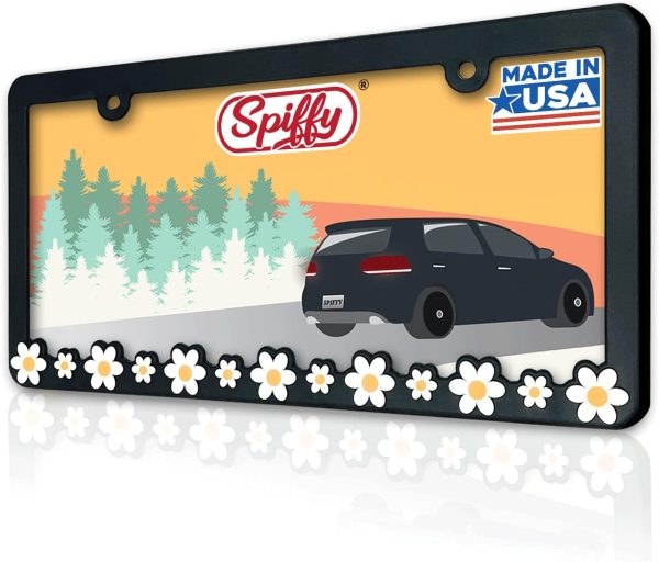 Daisy License Plate Frame Cute Girly Gift for Women | Flower Plate Frame Holder | Made in The USA | Trendy Car Accessory | Minimal Design Retro License Tag Cover by Spiffy