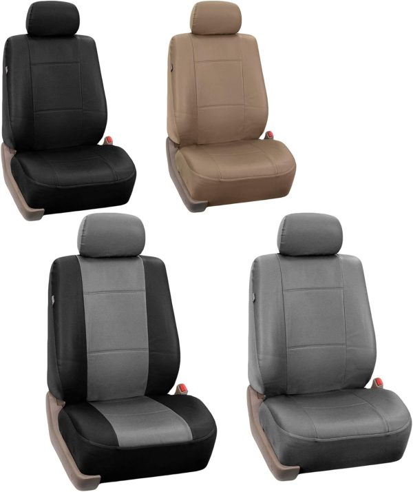 FH Group Classic PU Leather Pair Set Car Seat Covers, Airbag Compatible with Gift - Universal Fit for Cars Trucks & SUVs (Solid Gray) PU002102 - Image 5