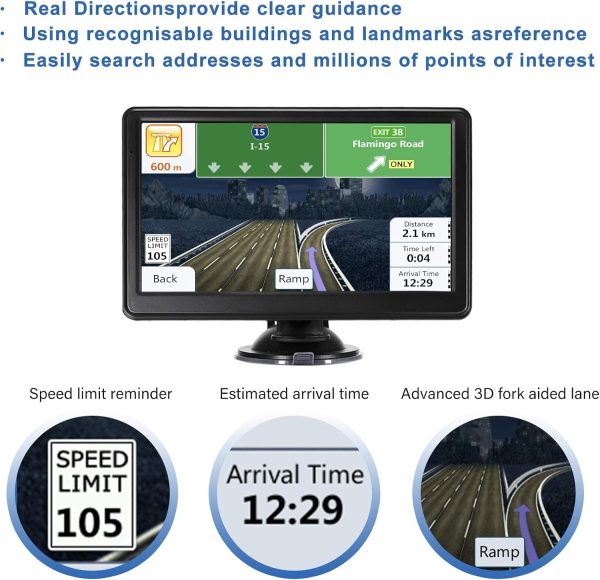 GPS Navigator for Car Truck RV, 7-inch High-Definition Touch Screen，2024 Maps (Free Lifetime Updates), Support Voice Turn Direction Guidance/Speed and Red Light Warning/Custom Truck Routing - Image 4