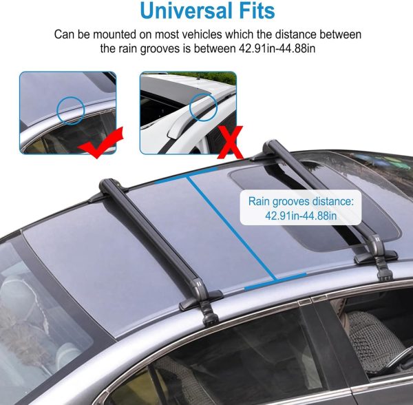 Universal Car Roof Rack 43" Cross Bars, Upgraded Adjustable Aluminum Alloy Crossbars with 165lbs Load Capacity, Heavy Duty Roof Crossbars for SUVs, Sedans, and Vans - Image 2