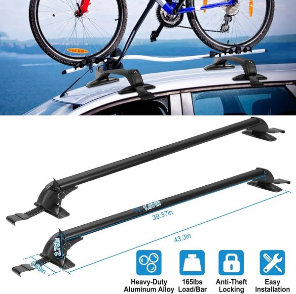 Universal Car Roof Rack 43" Cross Bars, Upgraded Adjustable Aluminum Alloy Crossbars with 165lbs Load Capacity, Heavy Duty Roof Crossbars for SUVs, Sedans, and Vans - Image 8